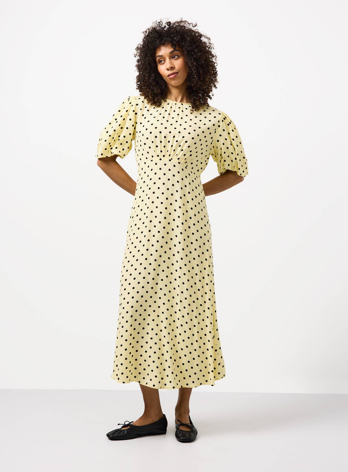 Light Yellow Polka Dot Print Midaxi Dress 18 - Image 2